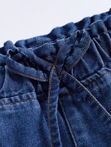 Teens' Drawstring Wide Leg Jeans,Dark Blue,Winter,Streetwear,Holiday,Back-To-School Retro Medium Blue Stretchy Cotton Denim Elastic Waist All Season - Dark Wash - View 6