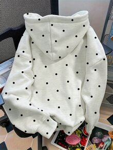 Tween Girls 1Pcs Fall Polka Dot Letter NYC Graphic Hooded Sweatshirt, Fresh Casual Pullover Top Autumn Winter - Multicolor - View 2