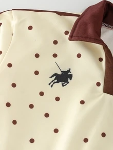 Tween Girls 1Pcs Polka Dot & Pony Print V-Neck Collared Sweatshirt, Preppy Style Comfortable Daily Wear For Fall - Multicolor - View 5