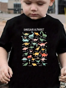 SHEIN Young Boy Summer Casual Cartoon Dinosaur Guide Pattern Round Neck Short Sleeve T-Shirt Dinosaur Clothes - Black - View 9