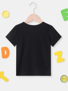 SHEIN Young Boy Summer Casual Cartoon Dinosaur Guide Pattern Round Neck Short Sleeve T-Shirt Dinosaur Clothes - Black - View 3