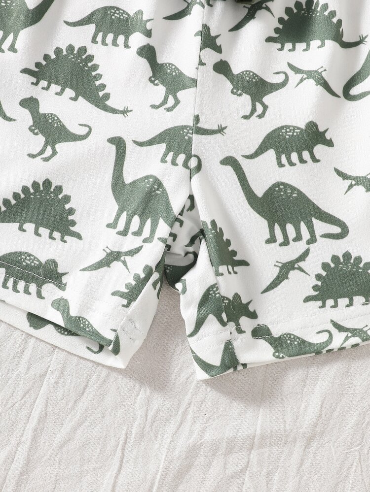 2pcs/Set Young Boys Dinosaur Allover Print Contrast Color Patchwork Short Sleeve T-Shirt And Shorts Set, Loose Fit Summer Family Matching Outfits - Multicolor - View 8