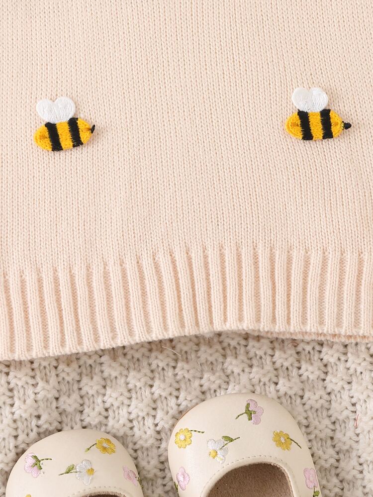 SHEIN Baby Girl Fashionable Cute Versatile 3D Bee Crew Neck Long Sleeve Knit Sweater Single Piece Top Pullover Autumn Winter - Beige - View 7