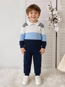 Fall Clothes Winter Toddler Boys Multicolor Long Sleeve Striped Color Block Sweater & Pants Set, Back To School, Cozy Soft, Festival Outfits Christmas - Multicolor - View 10