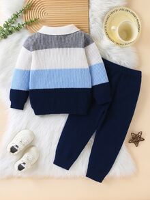 Fall Clothes Winter Toddler Boys Multicolor Long Sleeve Striped Color Block Sweater & Pants Set, Back To School, Cozy Soft, Festival Outfits Christmas - Multicolor - View 2