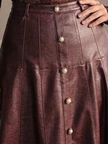 MOTF PREMIUM PLUS SIZE AUTUMN/WINTER PU FAUX LEATHER A-LINE SKIRT - Burgundy - View 3
