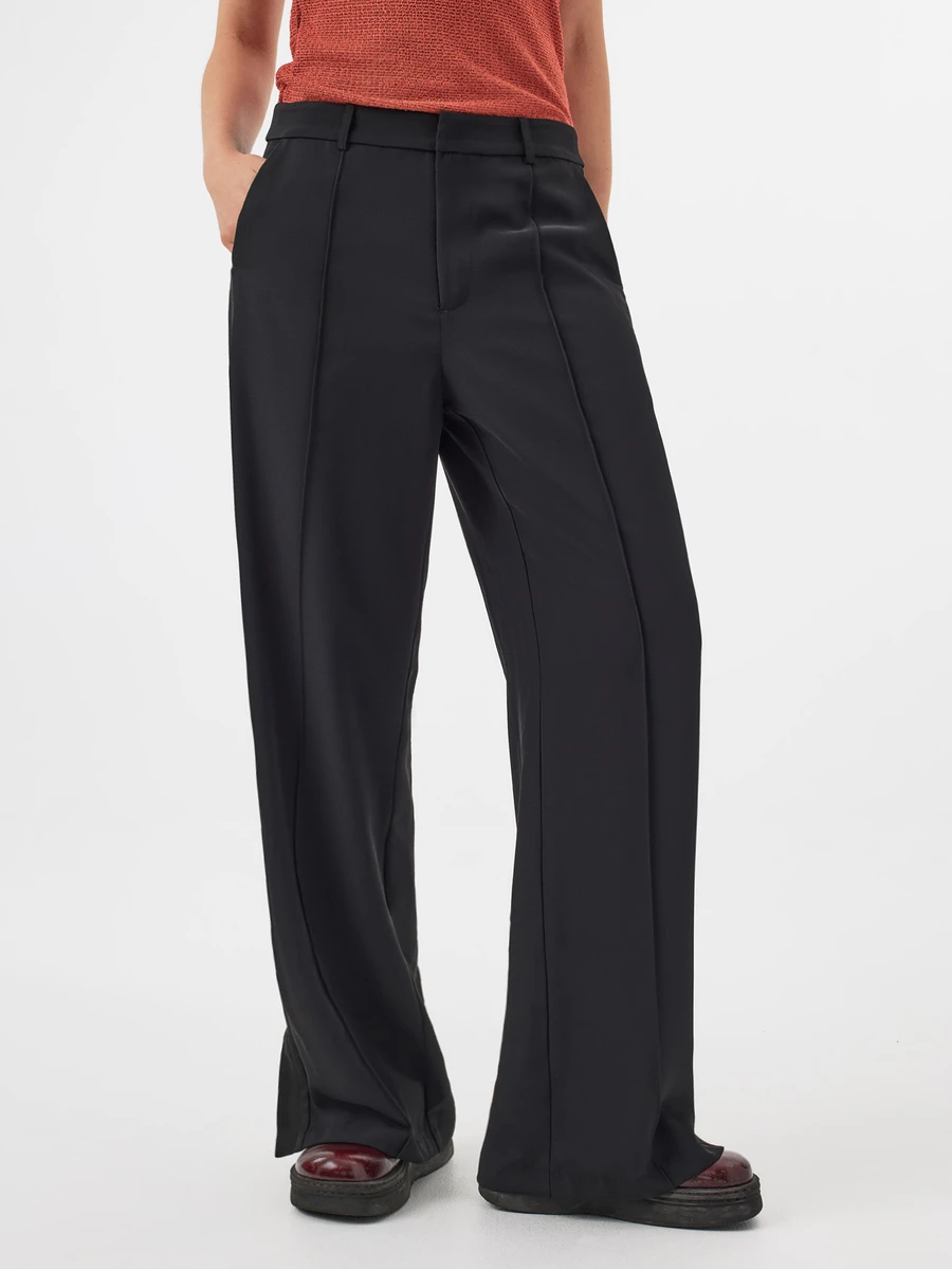 KÆRIA Hus Celana Panjang Lurus Abadi - Bahan Crepe Berkontur Kompak - Hitam - Set, Pakaian Kantor, Elegan, Santai, Hari Kerja, Pakaian Kerja - Hitam - View 1