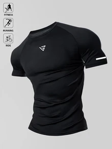 Acti Log Men's Sports T-Shirt, Elastic, Fashion Logo, Holiday Gift - Black - View 3