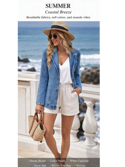 Breezaya Plus Size Casual Denim Jacket, Spring/Autumn