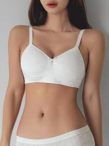 DAZY 女士纹理面料蝴蝶结文胸内衣 - 白色 - 查看 3