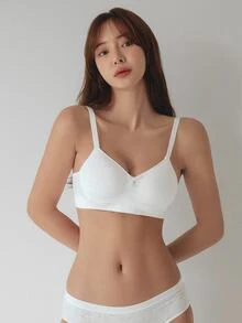 DAZY 女士纹理面料蝴蝶结文胸内衣 - 白色 - 查看 7