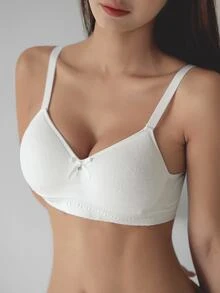 DAZY 女士纹理面料蝴蝶结文胸内衣 - 白色 - 查看 5