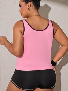 Easithlete Plus Size Women's Seamless Trim Daily Fitness Sports Tank Top - Pink - View 4