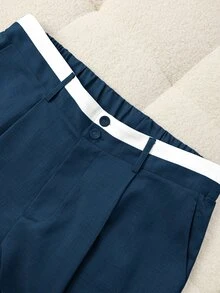 GlowEve CURVE Plus Size Women's Contrast Waist Straight Leg Pants - Blue - View 6