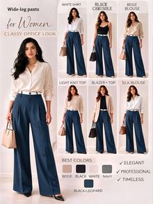 GlowEve CURVE Plus Size Women's Contrast Waist Straight Leg Pants - Blue - View 2
