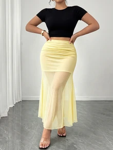 Elenzga Rok Ekor Duyung Seksi Elegan Modis untuk Wanita Ukuran Plus, Cocok untuk Musim Semi dan Musim Panas - Kuning - View 4