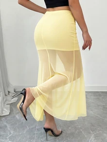 Elenzga Rok Ekor Duyung Seksi Elegan Modis untuk Wanita Ukuran Plus, Cocok untuk Musim Semi dan Musim Panas - Kuning - View 2