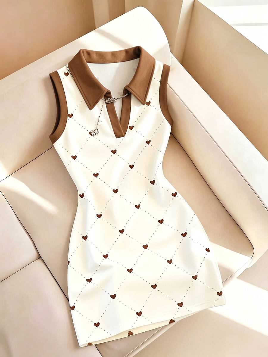 Resyla Women's Korean Style Heart Print Colorblock Dress - Multicolor - View 1