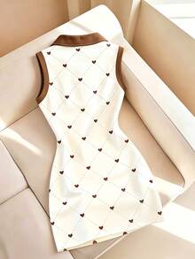 Resyla Women's Korean Style Heart Print Colorblock Dress - Multicolor - View 2