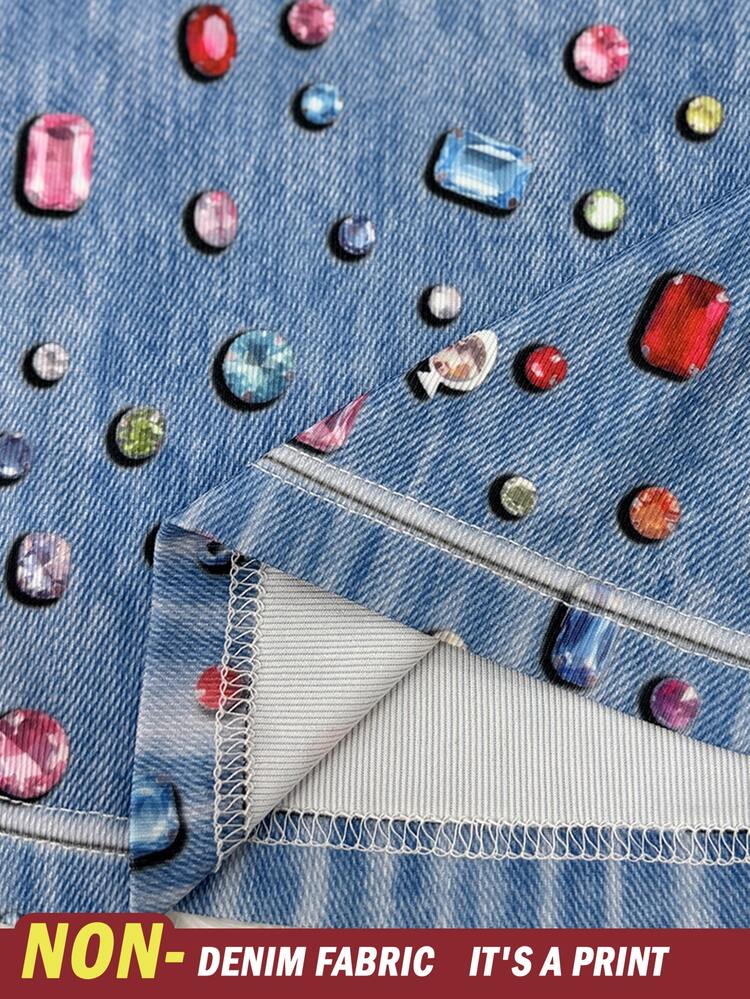 Rovax Women's Faux Rhinestone Denim Effect Strapless Top And Shorts Two Pieces Set, Street Style. - Multicolor - View 6