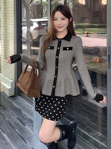 DAZY Sweater Lengan Panjang Wanita Motif Blok Warna Kasual Serbaguna untuk Pemakaian Sehari-hari di Musim Gugur - Grey - View 6
