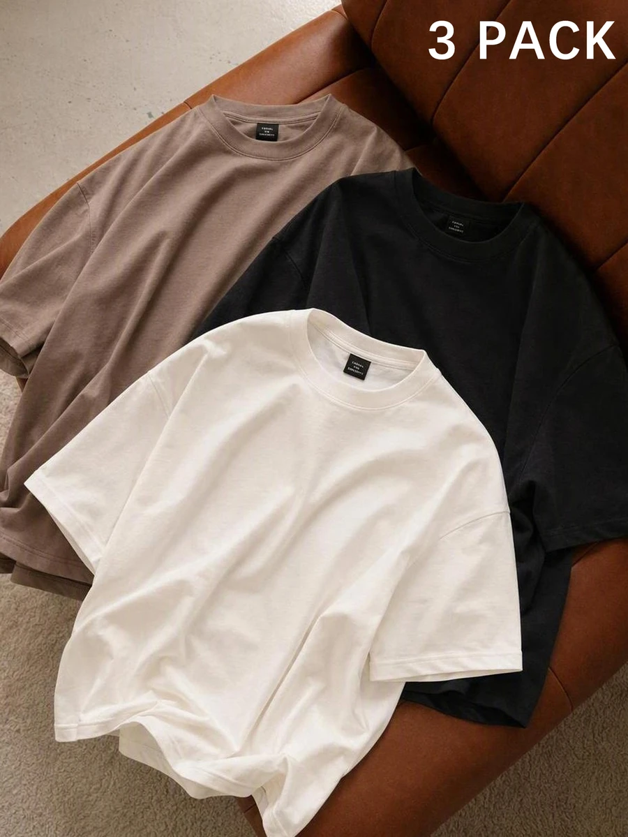 AKNOTIC Men's Solid Color Crew Neck Knitted Casual Short Sleeve T-Shirt - Multicolor - View 1