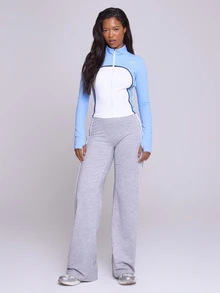 Musera Sport High Neck Zip Through Fitted Contrast Colour Panel BBL Style Active Coord Jacket Fall Winter Autumn Fitness Gym Pilates - White - View 1