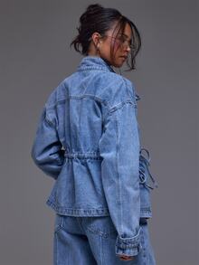 MUSERA Asymmetric Funnel Neck Denim Jacket Winter Autumn Everyday Casual Going Out Cool Weekdaze - Light Wash - View 4