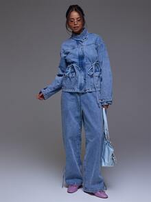 MUSERA Low Waist Stud Pocket Detail Jeans Winter Autumn Everyday Casual Going Out Cool Weekdaze - Light Wash - View 2