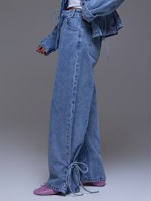 MUSERA Low Waist Stud Pocket Detail Jeans Winter Autumn Everyday Casual Going Out Cool Weekdaze - Light Wash - View 3