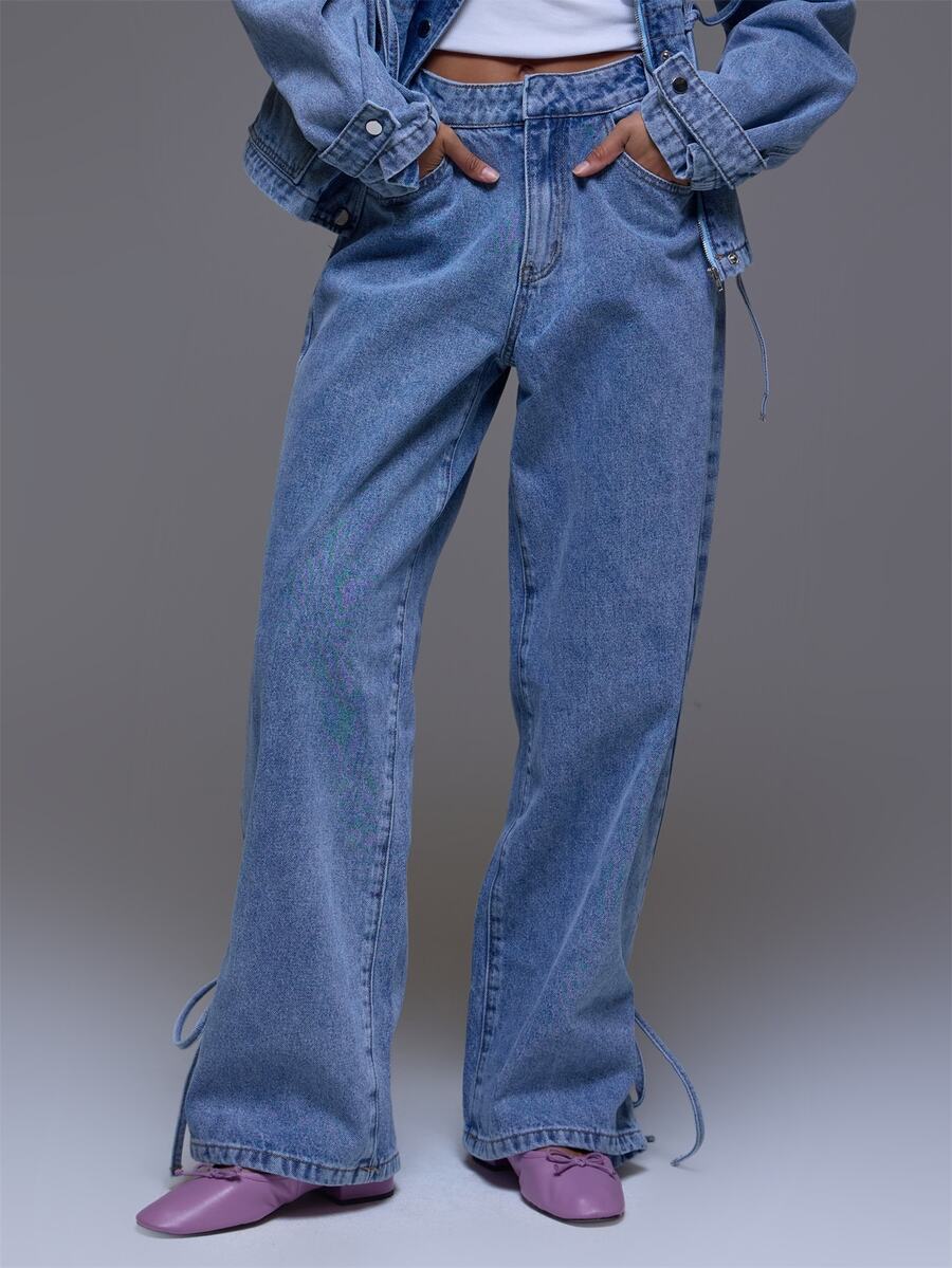 MUSERA Low Waist Stud Pocket Detail Jeans Winter Autumn Everyday Casual Going Out Cool Weekdaze - Light Wash - View 1