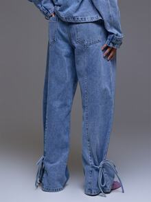 MUSERA Low Waist Stud Pocket Detail Jeans Winter Autumn Everyday Casual Going Out Cool Weekdaze - Light Wash - View 4