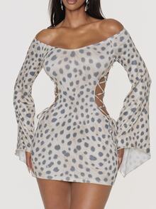 MUSERA Leopard Print Strapless Lace Side Detail Mini Dress Winter Fall Womens Dress Going Out Outfit Party - Multicolor - View 2