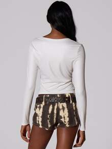 MUSERA White Jersey Graphic Printed Long Sleeve Tshirt Summer Autumn Fall Winter  Going Out Festival Cool Girl Low Frequency - Apricot - View 4