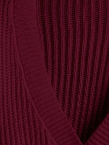 SHEIN Petite Size Women Solid Color Crop Lantern Sleeve Button Front Rib Knit Casual Cardigan Date School Autumn - Burgundy - View 6