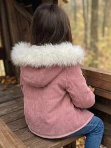 Emery Rose Kids Emery Rose Kids 女童小女孩編織素色人造毛飾邊仿羊羔絨內裡休閒冬季夾克 - 藕粉色 - 查看 6