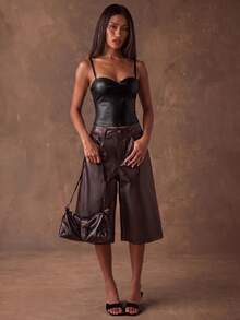 SHEIN BAE كاميسول نسائي صيفي بلون موحد - أحمر بنفسجي - مشاهدة 3
