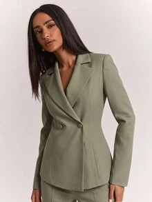 SHEIN BAE Sage Green Blazer & Pants Set, Long Sleeve Sophisticated Elegant Two Piece Suit For Office Meeting Cocktail Fall, Smart Chic,Sage Green - Green - View 6