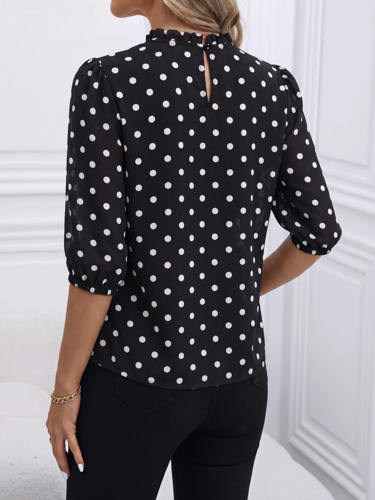 SHEIN Glamour Mom Spring Summer Mid-Sleeve Chiffon Blouse Middle-Aged Women Summer 3/4 Sleeve Casual Shirt - Black - View 2