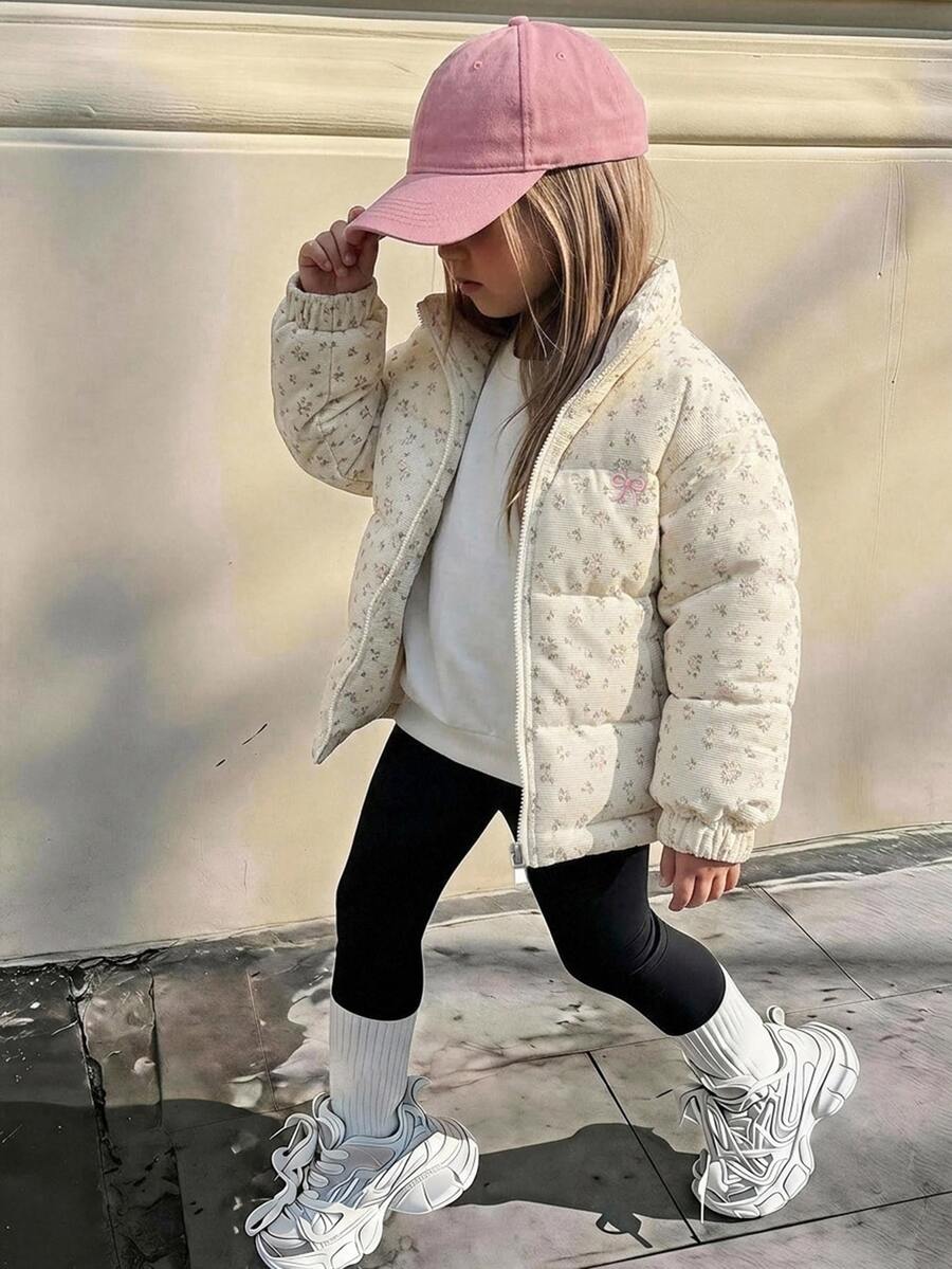 Dazy Kids 女童碎花拉鍊連帽羽絨外套 秋季 - 淺粉色 - 查看 1