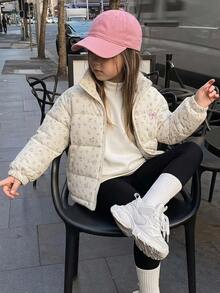 Dazy Kids 女童碎花拉鍊連帽羽絨外套 秋季 - 淺粉色 - 查看 3