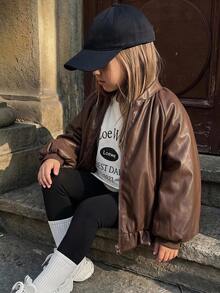 Hapijoa Young Girls Winter Coats - Brown - View 3