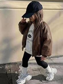 Hapijoa Young Girls Winter Coats - Brown - View 1