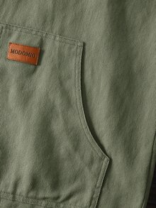 Mainfolk Men's Slim Fit Contrast Color Patchwork Long Sleeve Casual Shacket, Letter Patched Zip Jacket, Suitable For Autumn/Winter, Vacation, Father's Day Gifts, Outdoor, Spring - Army Green - View 6