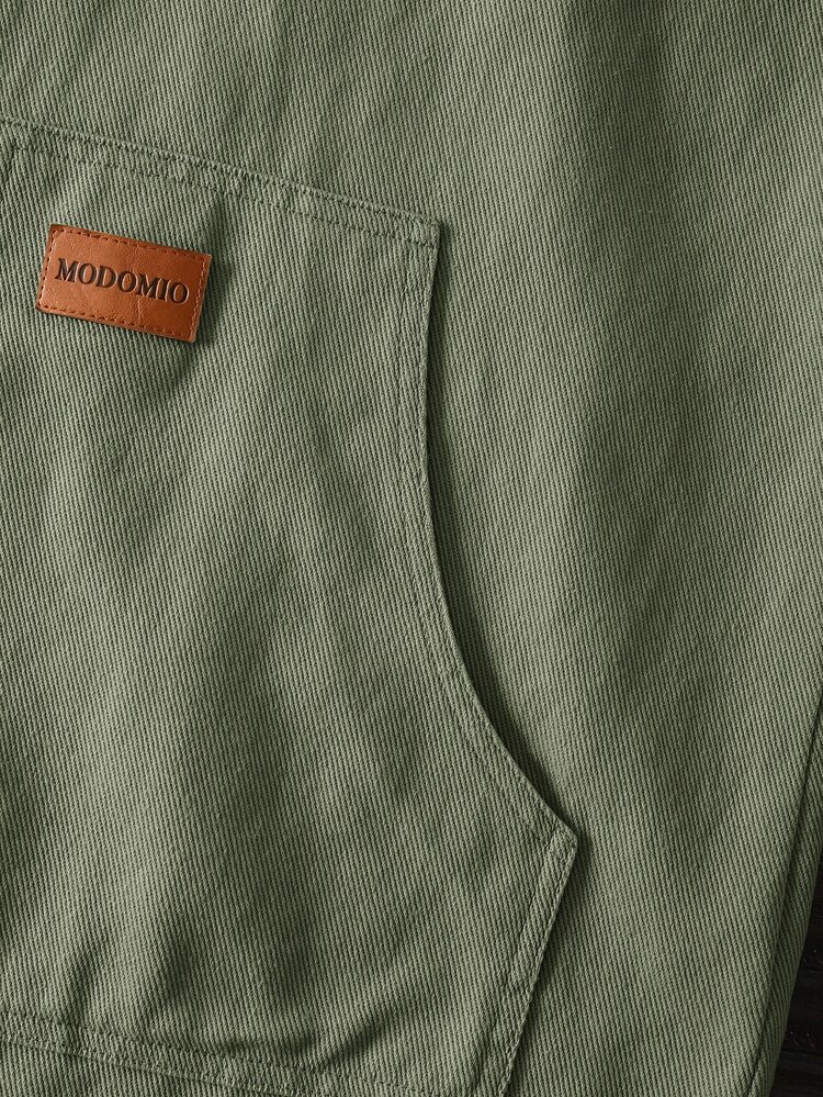 Mainfolk Men's Slim Fit Contrast Color Patchwork Long Sleeve Casual Shacket, Letter Patched Zip Jacket, Suitable For Autumn/Winter, Vacation, Father's Day Gifts, Outdoor, Spring - Army Green - View 6