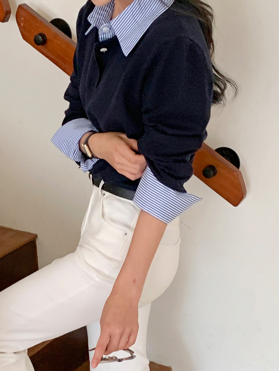 Women's Patchwork Contrast Color 2 In 1 Combined Long Sleeve Collared Casual Vacation Korean Style Autumn/Winter Sweater