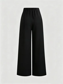 SHEIN Black Autumn/Winter Trousers Buckle Detailing-Elegant Classy, Pants Formal Work Office Evening Workplace - Black - View 3