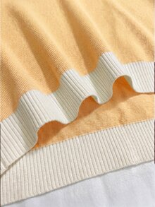 SHEIN 女款春夏拼色簡約日常 Polo 領短袖休閒修身針織上衣，度假優雅百搭翻領短袖針織上衣，適合外出 - 黃色 - 查看 7