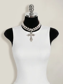 SHEIN ICON 女士纯色圆领褶皱无袖迷你连衣裙 - 白色 - 查看 8