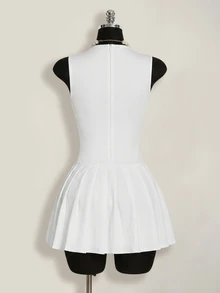 SHEIN ICON 女士纯色圆领褶皱无袖迷你连衣裙 - 白色 - 查看 2